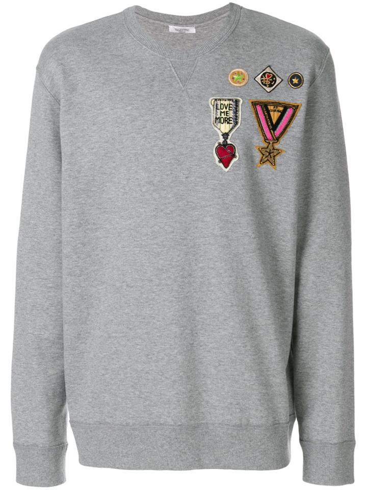 Valentino Badge Embroidered Sweatshirt - Grey