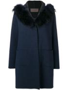 D.exterior Racoon Fur Trim Coat - Blue