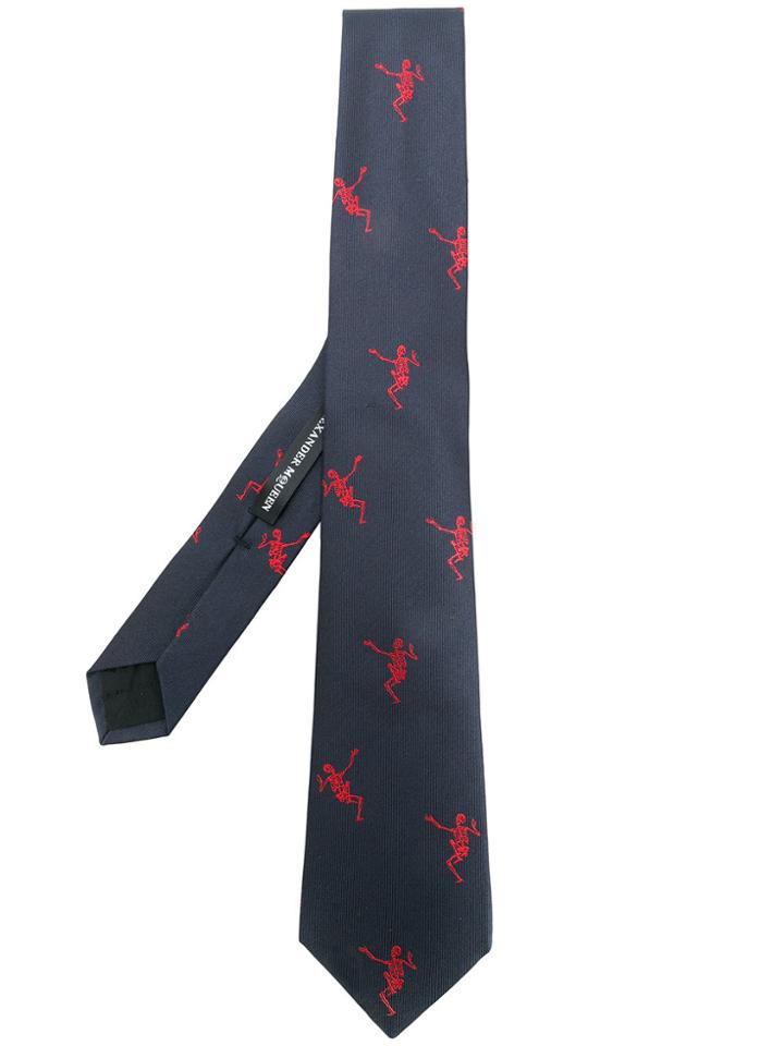 Alexander Mcqueen Embroidered Skeleton Tie - Blue