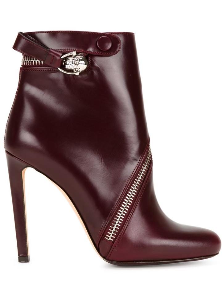 Alexander Mcqueen Asymmetric Zip Ankle Boots, Women's, Size: 39, Pink/purple, Calf Leather