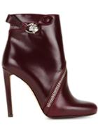 Alexander Mcqueen Asymmetric Zip Ankle Boots, Women's, Size: 39, Pink/purple, Calf Leather