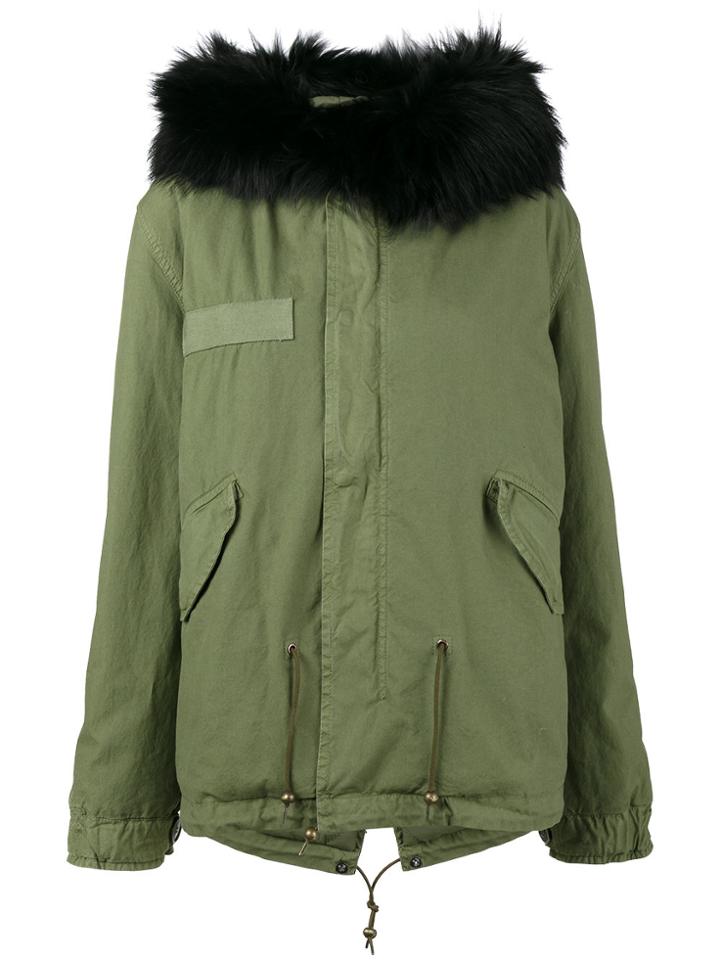 Mr & Mrs Italy Short Black Fur Trim Hood Parka - Green
