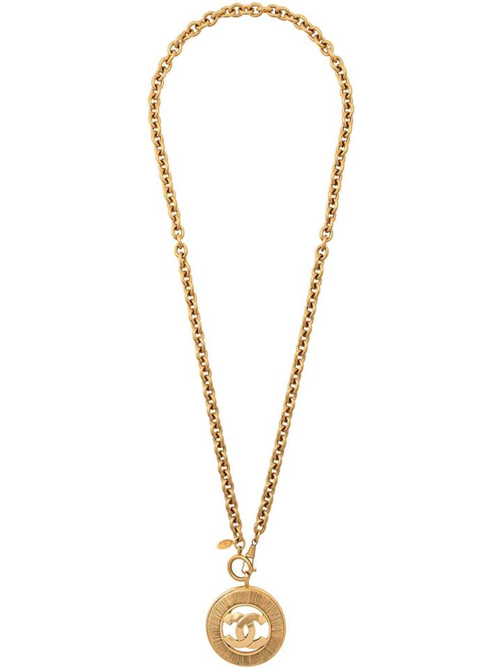 Chanel Vintage 1980's Logo Medallion Long Necklace - Gold