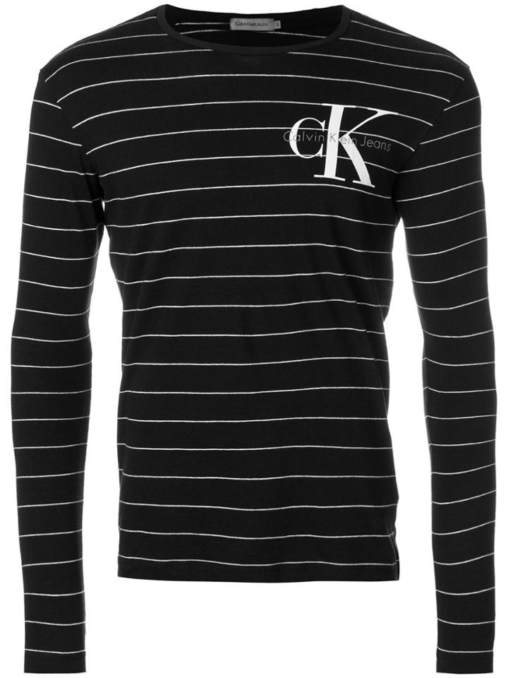 Ck Jeans Striped Logo Sweater - Black