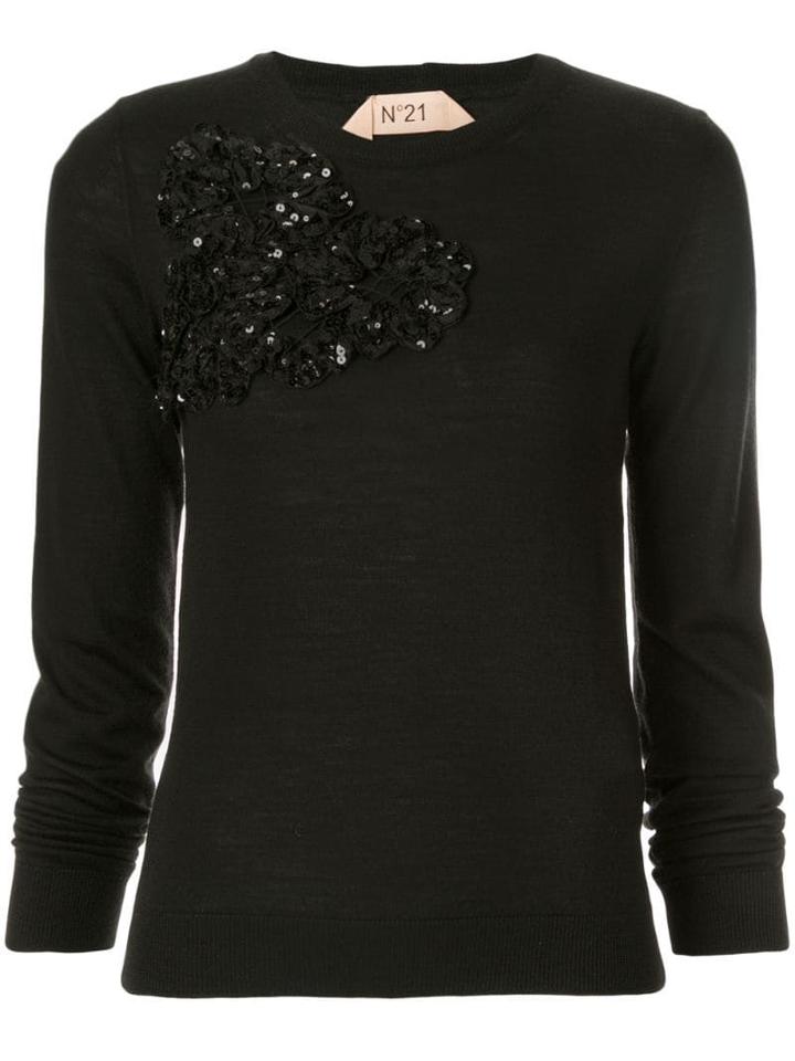 Nº21 Floral Appliqué Jumper - Black