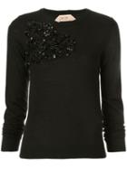 Nº21 Floral Appliqué Jumper - Black