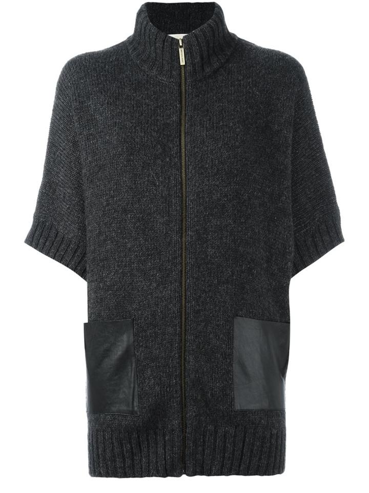 Michael Michael Kors Oversized Zipped Cardigan, Women's, Size: Small, Black, Nylon/wool/alpaca