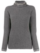 Ermanno Scervino Rhinestone-embellished Turtleneck Jumper - Grey