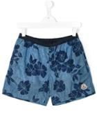 Moncler Kids Floral Print Swim Shorts, Boy's, Size: 14 Yrs, Blue