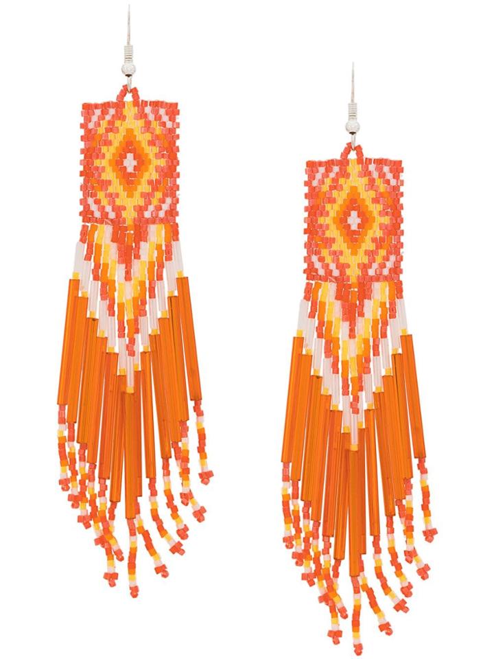 Jessie Western Beaded Long Earrings - Orange
