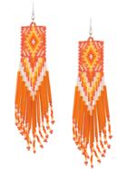 Jessie Western Beaded Long Earrings - Orange