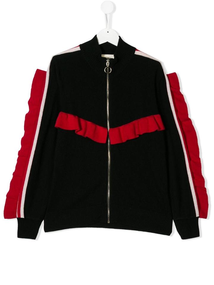 Douuod Kids Ruffle Colour-block Bomber Jacket - Black