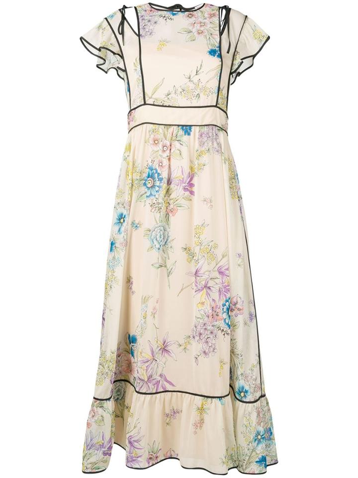 Red Valentino Floral Peasant Dress - Neutrals