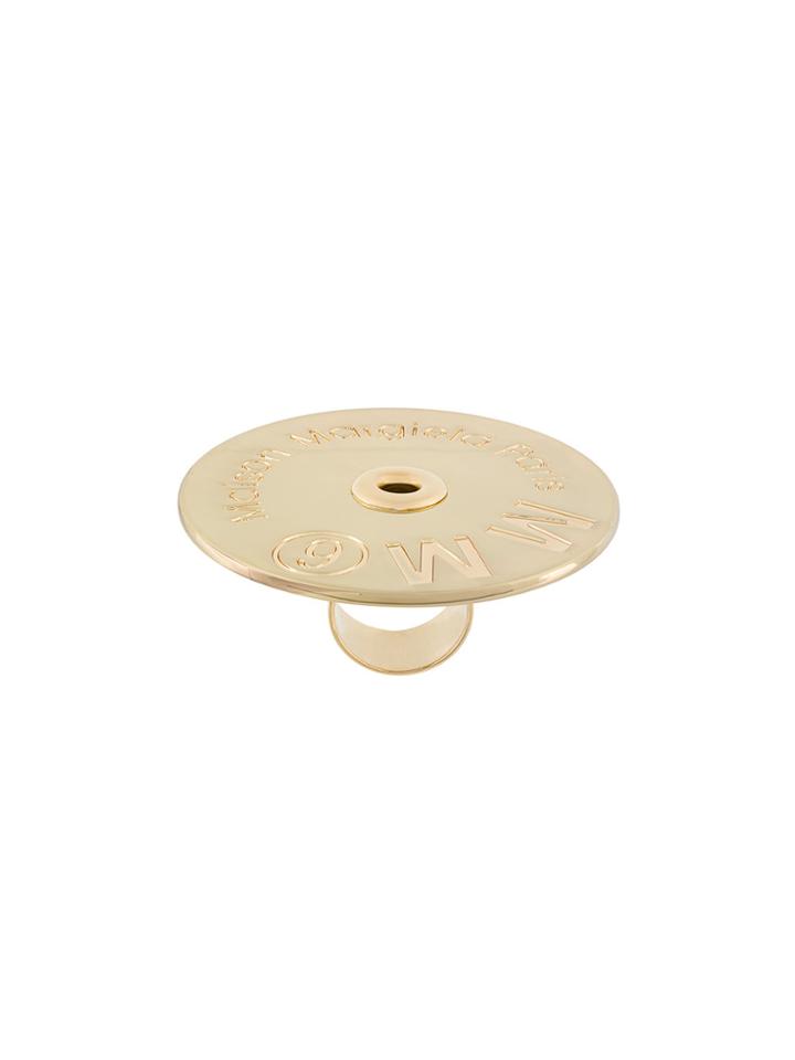 Mm6 Maison Margiela Oversized Logo Plaque Ring - Metallic