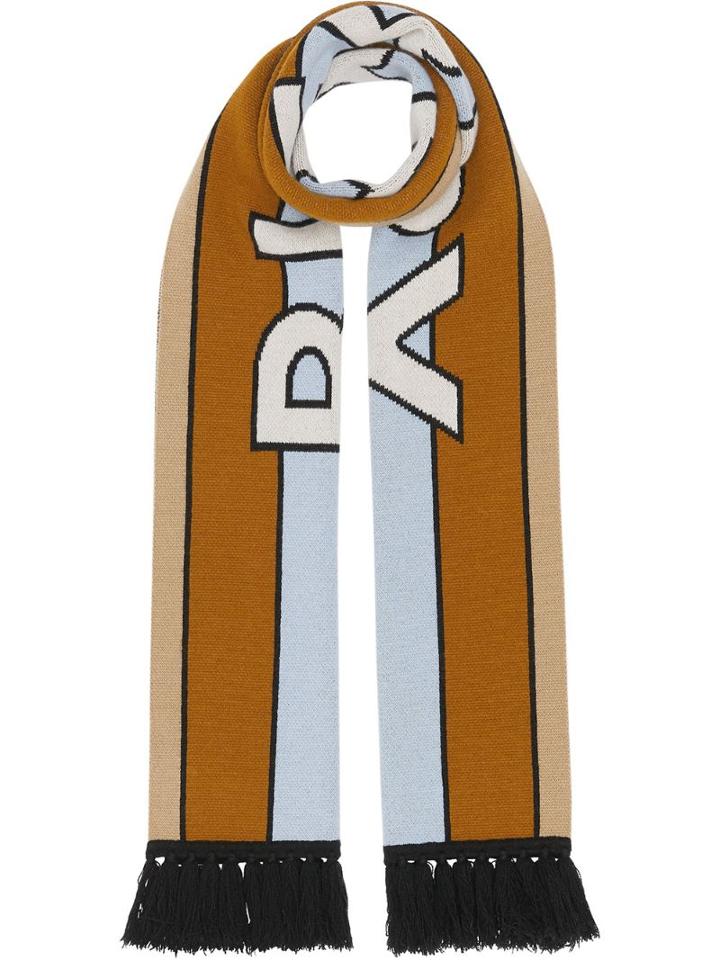 Burberry Logo Cashmere Jacquard Scarf - Blue