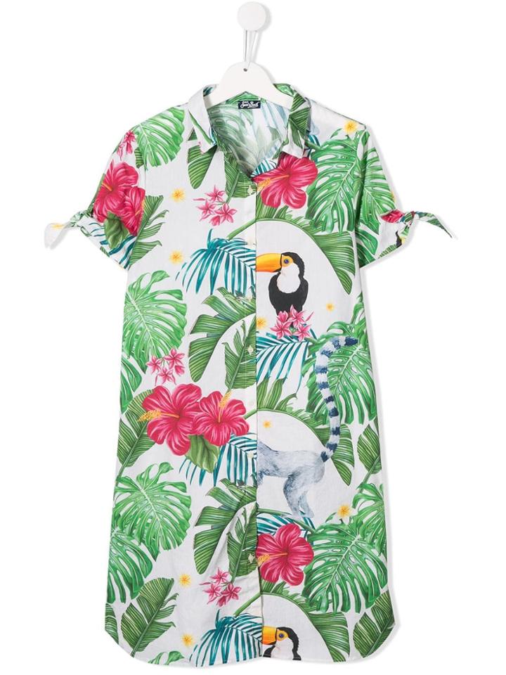 Mc2 Saint Barth Kids Tropical Print Shirt Dress - White