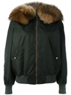 Mr & Mrs Italy - Fur Collar Bomber Jacket - Women - Polyamide/polyester/polyurethane/racoon Fur - Xs, Green, Polyamide/polyester/polyurethane/racoon Fur