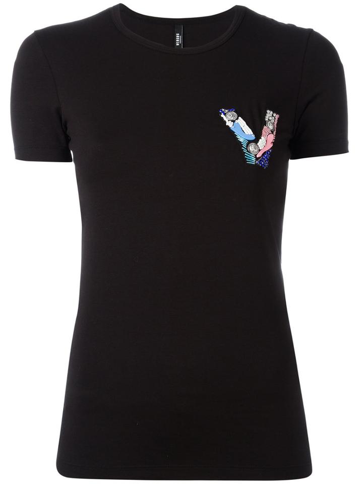 Versus - Embellished Logo T-shirt - Women - Cotton/spandex/elastane - Xs, Black, Cotton/spandex/elastane