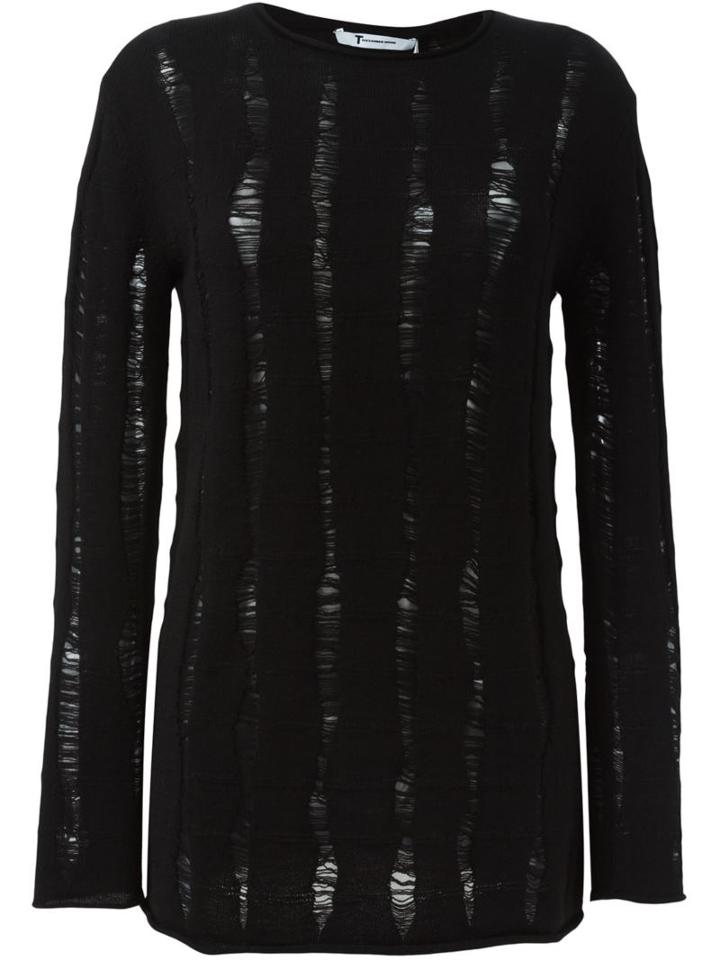 T By Alexander Wang Distressed Oversized Jumper, Women's, Size: Large, Black, Merino