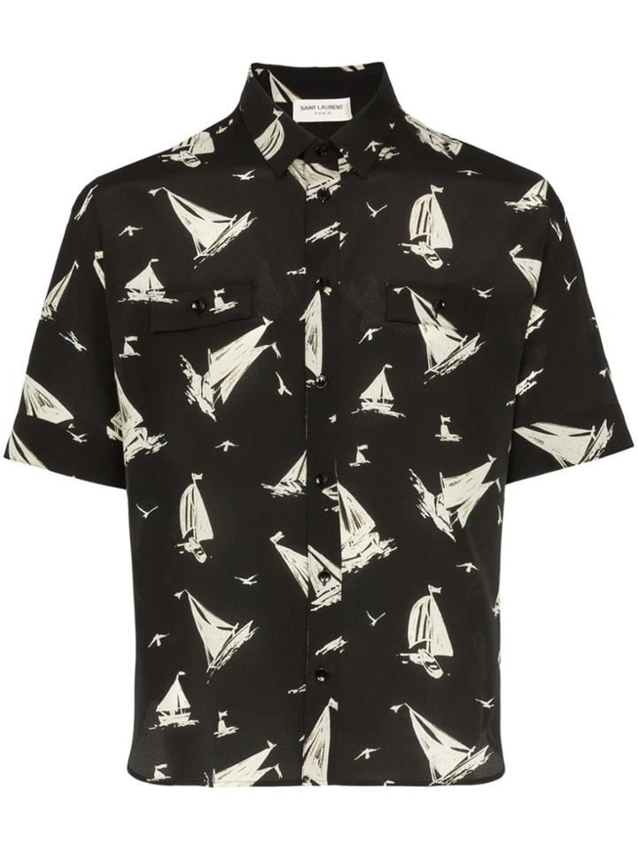 Saint Laurent Boat Print Silk Shirt - Black