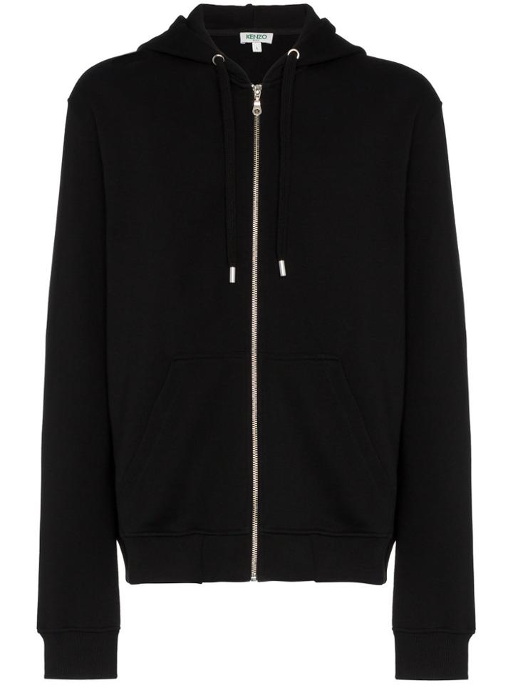 Kenzo Tiger Embroidered Zip Cotton Hoodie - Black