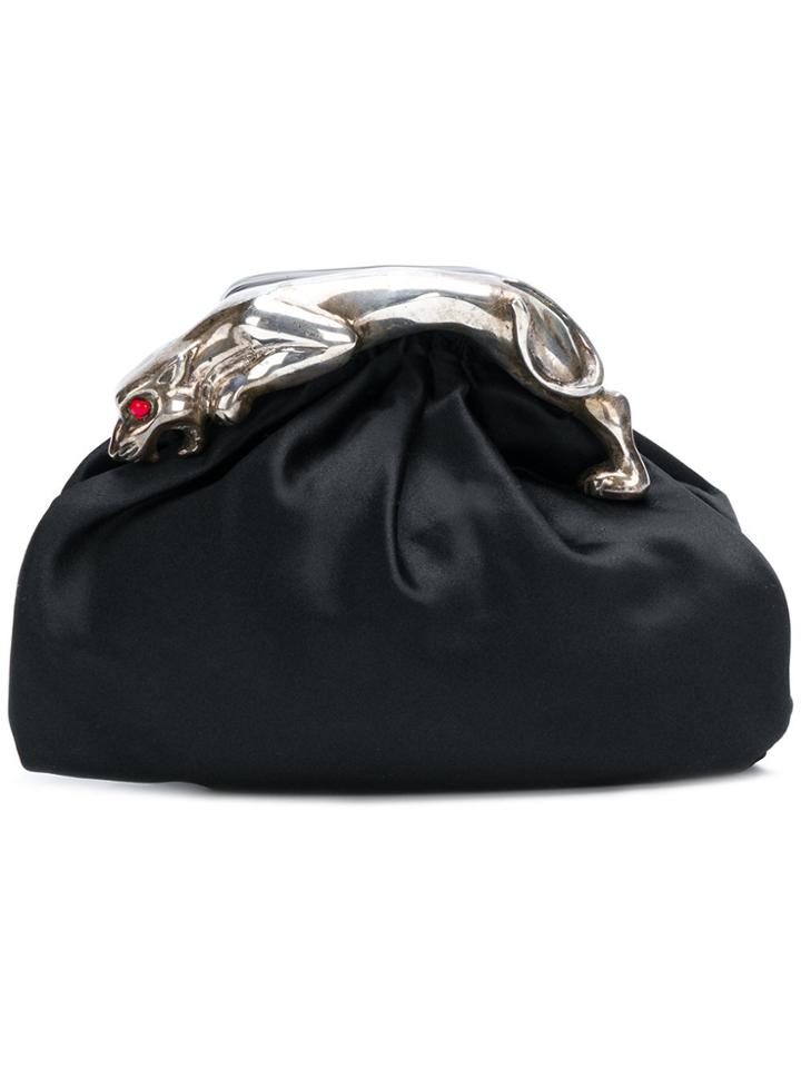 Giorgio Armani Vintage Panther-embellished Clutch - Black
