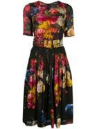 Samantha Sung Floral Crew Neck Dress - Black