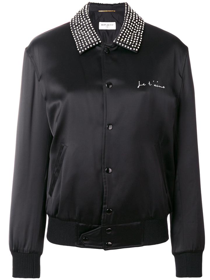 Saint Laurent Satin Teddy Bomber Jacket - Black