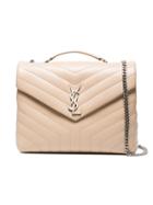 Saint Laurent Cream Lou Lou Monogram Large Leather Shoulder Bag - Nude