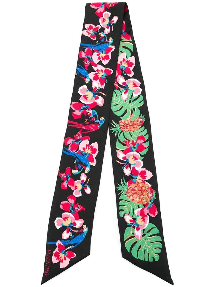 Valentino Printed Scarf, Women's, Black, Silk
