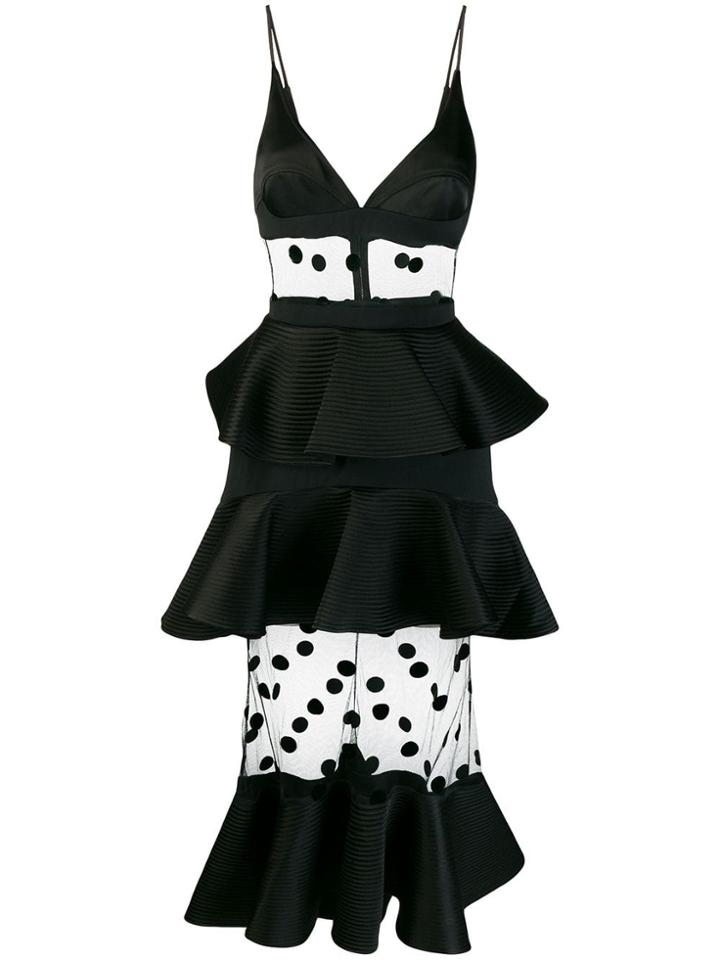 David Koma Polka Dot Panelled Dress - Black