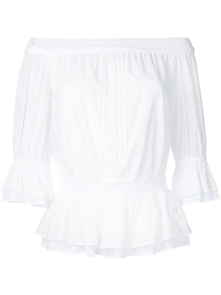Guild Prime - Off The Shoulder Lace Frill Top - Women - Cotton/lyocell - 34, White, Cotton/lyocell