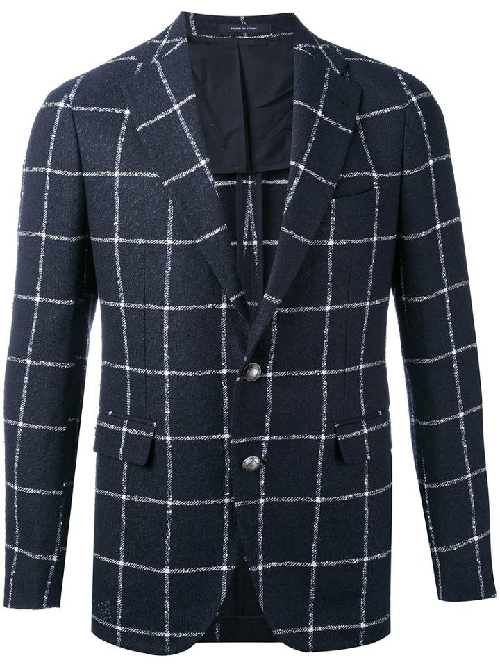 Checked Blazer - Men - Linen/flax/polyamide/cupro - 52, Blue, Linen/flax/polyamide/cupro, Tagliatore