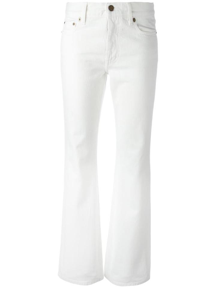 Saint Laurent Original Cropped Flared Jeans, Women's, Size: 30, White, Cotton