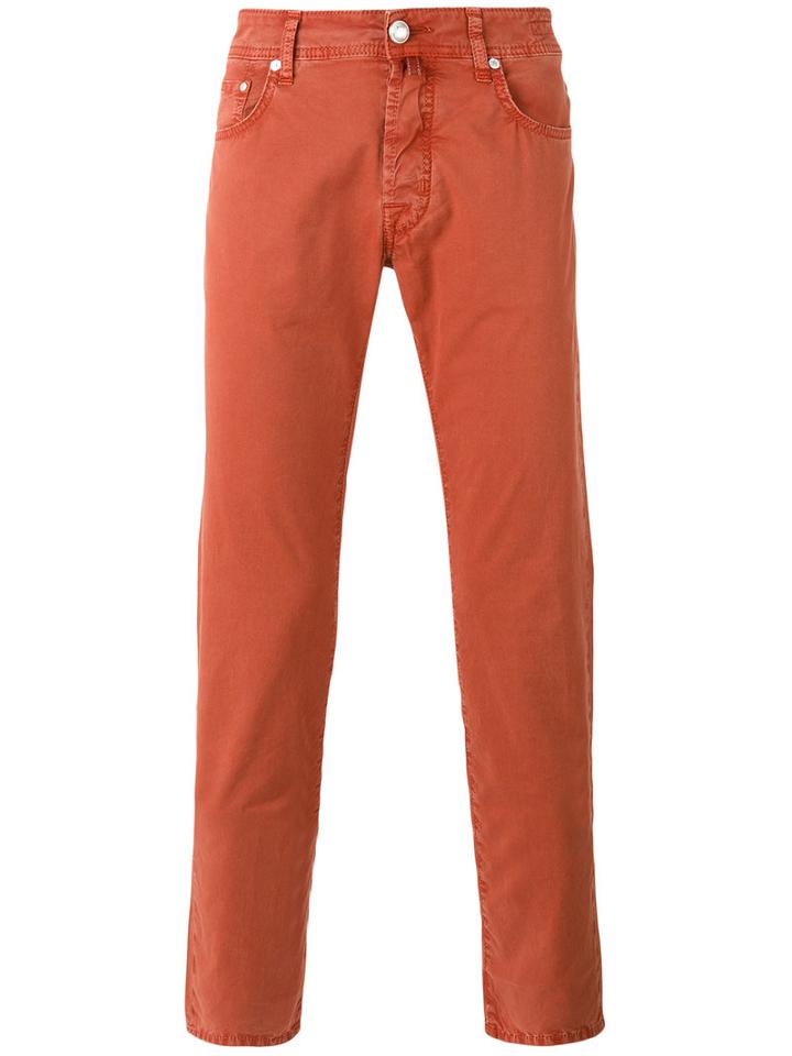 Jacob Cohen Slim Fit Chinos, Men's, Size: 34, Yellow/orange, Cotton/spandex/elastane