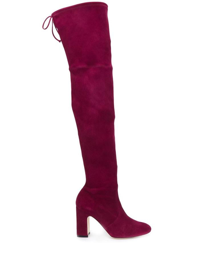 Stuart Weitzman Kirstie Block Heel Knee Boots - Red