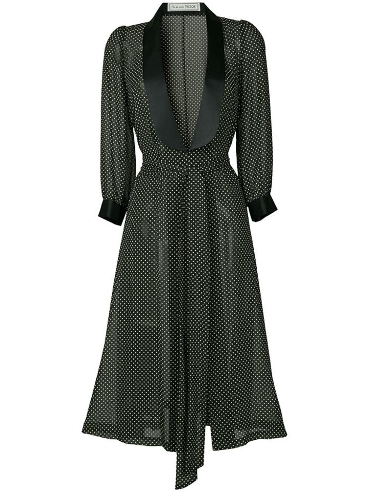 Tu Es Mon Trésor Polka Dot Dressing Gown - Black