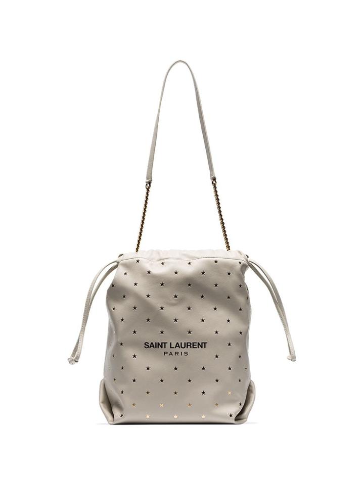 Saint Laurent Cream Star Studded Chain Handle Pouch Bag - Neutrals