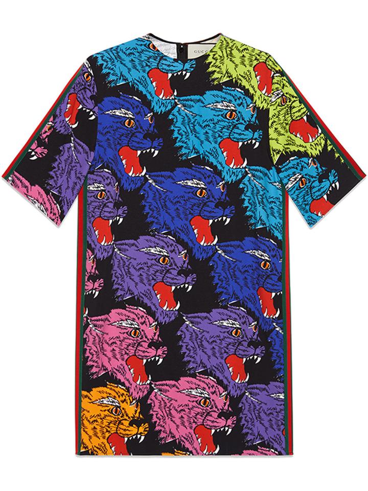 Gucci Panther Face Viscose Tunic Dress - Multicolour
