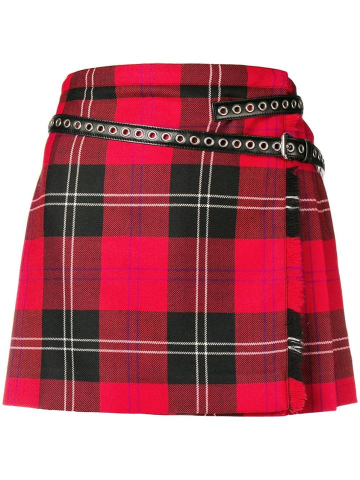 Miu Miu Pleated Plaid Skirt - Red