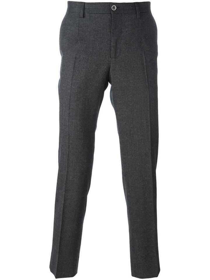 Dolce & Gabbana Checked Trousers, Men's, Size: 52, Grey, Spandex/elastane/viscose/virgin Wool