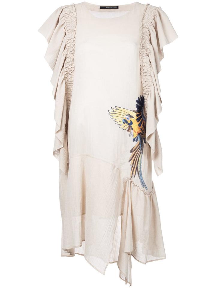 Maurizio Pecoraro Bird Embroidered Draped Dress - Neutrals