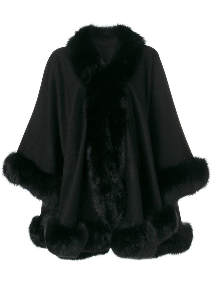 Liska Fur Trim Cape - Black