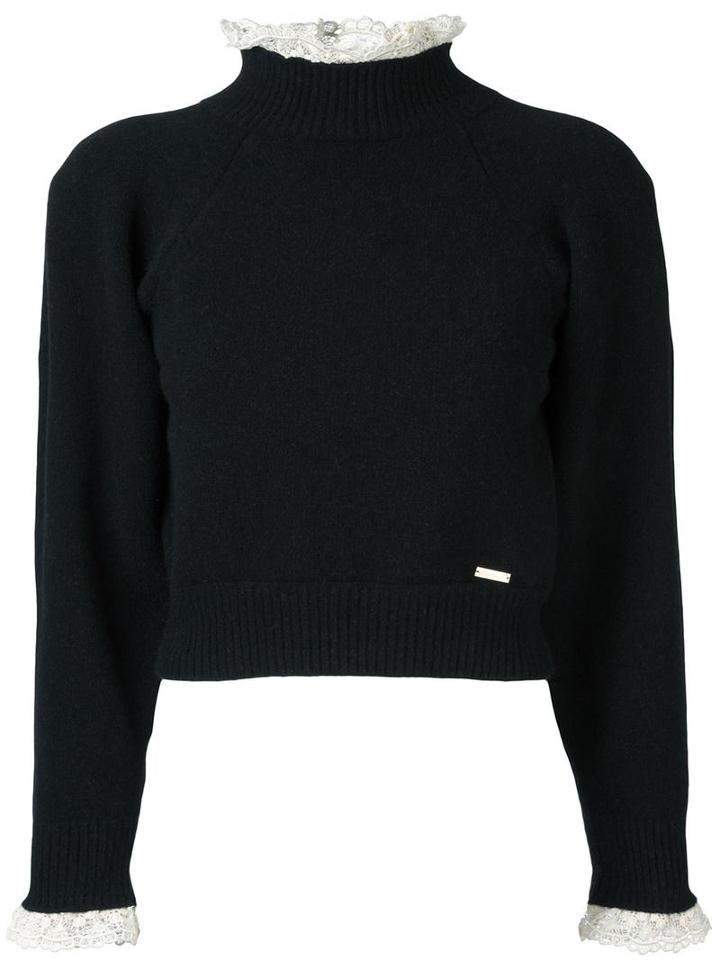 Dsquared2 Cropped Lace Collar Jumper, Women's, Size: Xs, Black, Virgin Wool/angora/polyamide/spandex/elastane
