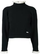 Dsquared2 Cropped Lace Collar Jumper, Women's, Size: Xs, Black, Virgin Wool/angora/polyamide/spandex/elastane