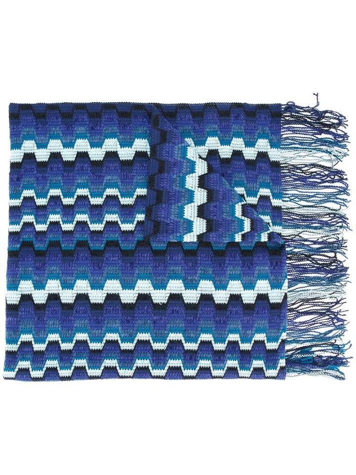 Missoni Zig-zag Pattern Scarf, Women's, Blue, Wool/acrylic/nylon