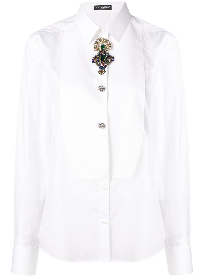 Dolce & Gabbana Embellished Classic Collar Shirt - White