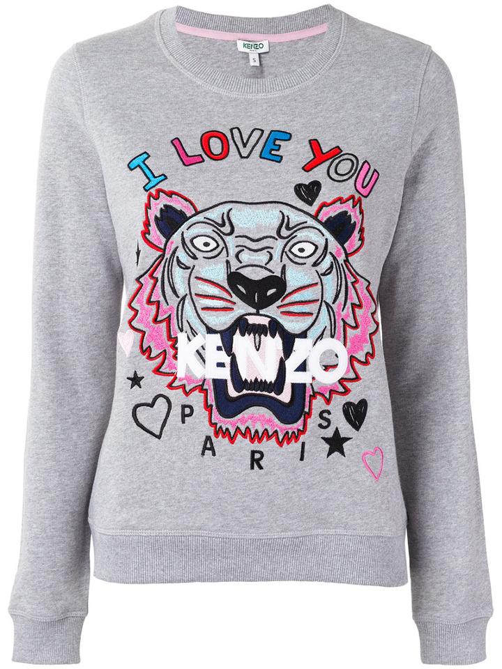 Kenzo Tiger And Slogan Sweatshirt, Women's, Size: Medium, Grey, Cotton/polyester/spandex/elastane