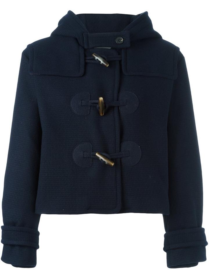 Jil Sander Navy Hooded Duffle Jacket, Women's, Size: 34, Blue, Polyamide/spandex/elastane/acetate/wool