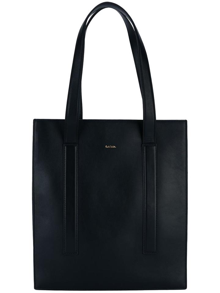 Paul Smith Pleated Detail Tote, Adult Unisex, Black, Leather